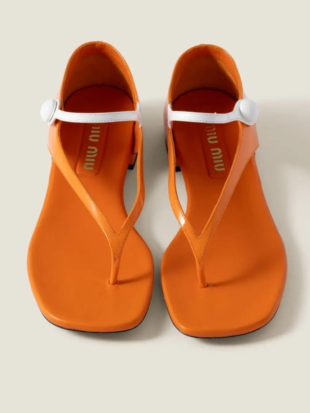Miu Miu Orange Patent Leather Mary Jane Thong Sandals - Picture 4 of 8